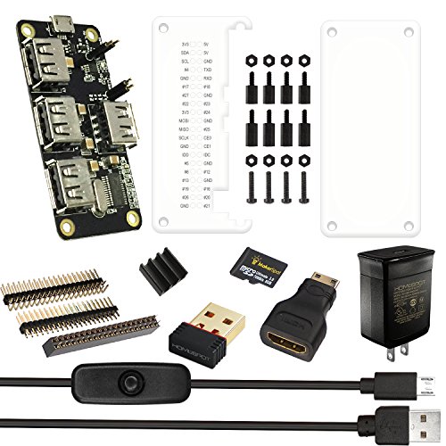 MakerSpot 4-Port USB Hub HAT für Raspberry Pi Zero W / V1.3 mit Acryl Schutz Gehäuse, 2.4A Netzteil & 1.5m Micro USB Kabel mit Ein-Aus Schalter, WLAN, 8GB MicroSD Card, Pin Headers, HDMI Adapter - 8