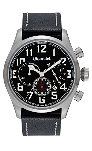 Gigandet Quarz Herren-Armbanduhr Interceptor Chronograph Uhr Datum Analog Lederarmband Schwarz Silber G4-001 Gigandet Quarz Herren-Armbanduhr Interceptor Chronograph Uhr Datum Analog Lederarmband Schwarz Silber G4-001
