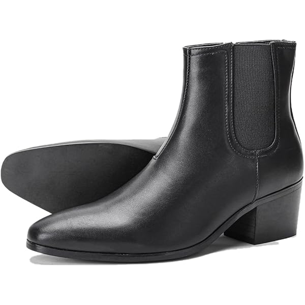 OSSTONE Heren Chelsea Enkellaarzen Leer Chukka Motorlaarzen met Zijrits Hak Retro Jurk Laarzen OS JY021 black 8