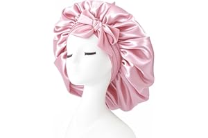 iLamvie Bonnet Satin Cheveux Nuit,Bonnet En Satin,Bonnet Soie Cheveux Nuit Bonnet Cheveux Nuit Pour Femmes Cheveux Longs Cheveux Bouclés,Large Bande Ajustable(Couleur Rose)