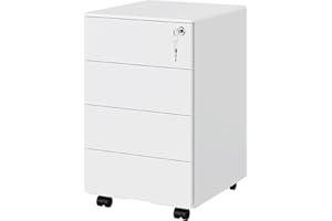 ‎KIMENICH KIMENICH Rollcontainer, Aktenschrank unter Schreibtisch, mit 4 Schublade, 4 Rollen, Vormontiert, Abschließbarer, Metallschrank mit Hängeregistratur, für Akten, Schreibwaren, Druckerschrank (weiß)