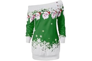 CHARMMA Damen Weihnachten Pullover Langarmshirt Santa Claus und Schnee Druck Sweatshirt