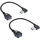 UCEC SHORT SuperSpeed USB 3.0 Male to Female Extension Cable, 90 Degree Adapter Connection, Left and Right Angle - Black (Pac