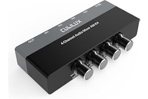 Cubilux AM-K4 6,35mm Audiomischer, 4 Kanal Line In 1/4 Zoll Mini AUX Mixer, Kleiner Viertelzoll Stage Submixer für Gitarre, Bass, Keyboard, Schlagzeug, Club Bar Studio