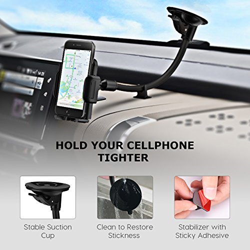 Mpow Grip Flex - Porta Cellulare, Antiscivolo, Auto Universale Lungo Braccio Parabrezza Cruscotto del Supporto Cellulare di Montaggio per Smartphone e GPS Dispositivo