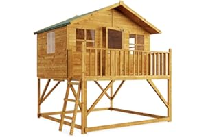 BillyOh Wooden Playhouse Kids | Step Ladder or Slide | Outdoor Toys Wendy House Garden Playhouses 6x7 | Lollipop Max Tower Floor, Roof & Felt Included (with Step Ladder)