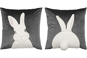 IHClink Aksamitne poszewki na poduszki wielkanocne 3D, haftowane poszewki na poduszkę, zestaw 2 dekoracyjnych poszewek na poduszki Benny na prezenty wiosenne wielkanocne, 45 x 45 cm, szare
