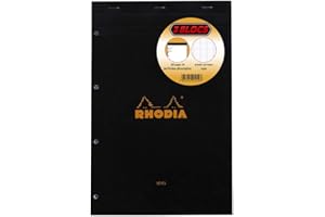 RHODIA 201019C - Lot de 3 Bloc-Notes Agrafés N°20 Black/Orange - A4+ 21 x 31,8 cm - Grands Carreaux Seyès - 80 Feuilles Détachables Perforation 4 Trous, Papier Clairefontaine Blanc 80 g/m -