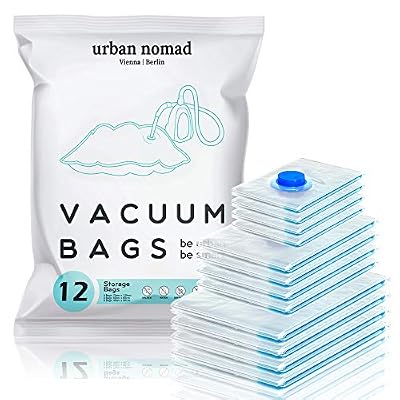 Urban Nomad Sac sous Vide Vetement Aspirateur Lot de 12 - Réutilisable Sacs Compression XL, L, M | 80% l'espace de Stockage Supplémentaire, Compactor Housse Rangement: Voyage Couette Penderie Manteau