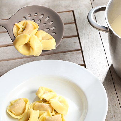 Levivo Silikon Küchenhelfer-Set / 5-teiliges Küchenbesteck-Set, bestehend aus Pfannenwender, Schaumlöffel, Suppenkelle, Spagettilöffel, Soßenlöffel, taupe/schwarz - 2