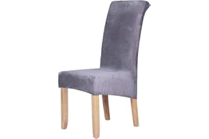 Homaxy Aksamitne pokrowce na krzesła, zestaw 6 sztuk, rozciągliwe, pluszowe pokrowce na krzesła ze spandeksu, duże pokrowce na krzesła do jadalni, szare