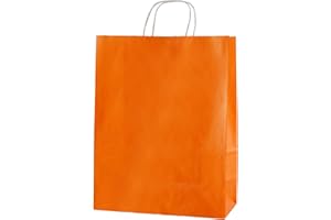 Thepaperbagstore 10 Sacs Cabas en Papier De Qualité Supérieure À Poignées Torsadées - Orange - Moyenne 250x110x310mm