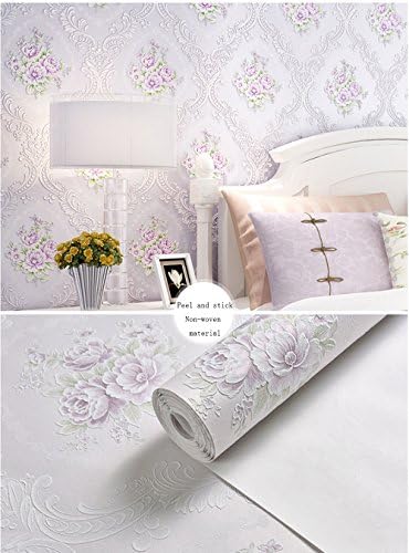 Non-woven Textured Damask Pattern Peel and Stick Wallpaper Modern Floral Decorative Contact Paper Adhesive Film Wall Decal Mural 53 x 300 cm
