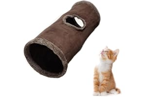 SHARHARGE Tunnel dritto per gatti, per interni, tunnel gioco per gatti, pieghevole, in peluche, con pallina, per interni, cuccioli, conigli, conigli e cani di piccola taglia (marrone, 66 x 30,5 cm)