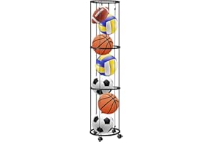 XPJBKC 3 Niveaux Support Ballon Foot, Rangement Ballon avec Roulettes, Support Ballon Basket Range, Support de Balle Vertical Roulant pour Basket Ball, Football et Équipements Sportifs