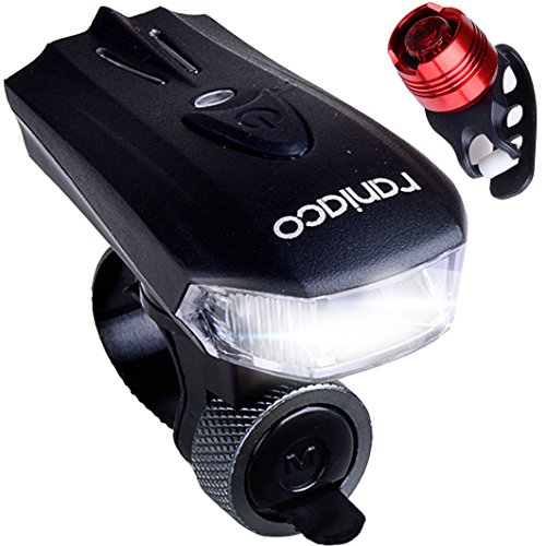 Fahrradlicht, Raniaco 400 Lumen USB wiederaufladbare Fahrradbeleuchtung Set, LED Sicherheits Fahrrad Licht, Sport Beleuchtung, für draußen, helle weiße Frontlicht und rote Rücklichter