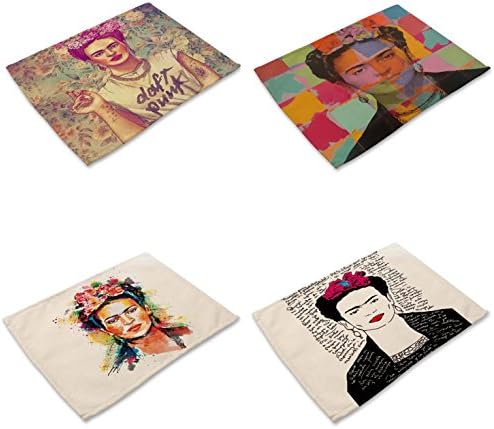 4Pcs Cotton Linen Mat Placemats Punk Style Pattern Anti Slip Placemat for Dining Table Protector Pad