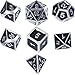 Price comparison product image Zinc Alloy Shiny Silver with Black Enamel Metal Polyhedral 7-Die Dice Set Metal Role Playing Game Dice Set for Dungeons and Dragons, RPG Dice Gaming, D&D, Math Teaching