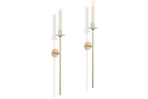 Sziqiqi Złote świeczniki ścienne: Montowane kinkiety do świec stożkowych, nowoczesne świeczniki, metalowe podstawki do sypialni, salonu, łazienki, jadalni - zestaw 2 sztuk