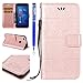 Produktbild FESELE Schutzhülle für [Huawei P8 Lite 2017] Niedlich Karikatur Elefant Prägung Brieftasche Hülle Leder Tasche Flip Case Handyhülle mit Standfunktion und Magnetverschluss, Huawei P8 Lite 2017 Flip Hülle Bookstyle Lanyard Wallet Cover Kartenfach Ledertasche Leder-Mappen-Karten-Slot-Abdeckung für Huawei P8 Lite 2017 + Blau Eingabestift Stylus Touch Pen-Elefant,Rose Gold