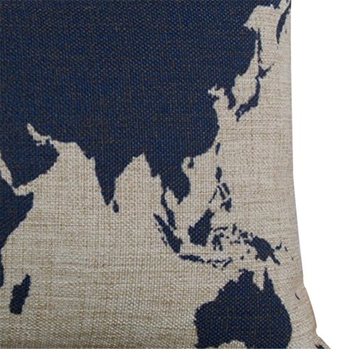 LHWY Sackleinen Leinen Dark Blue World Karte dekorative Kissen Hülle Kissenbezug - 2