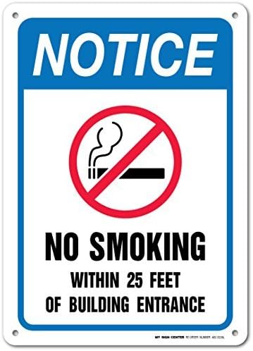 Notice No Smoking Within 25 Feet of Building Entrance Sign Metal Plate Tin Sign Aluminum Plaque 8" x 12" Indoor Outdoor Heavy Duty