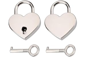 RMENOOR 2 juegos de candados con forma de corazón y Mini Candado De CorazóN, Vintage Candado Cerradura de metal con llave para joyero, caja de almacenamiento, diario, maleta, bolso, regalo (plata)
