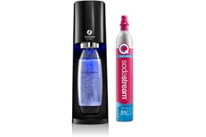Sodastream - Electric Terra Sparkling Water Maker, 3 Carbonation Settings, Quick Connect CO2, Includes 60L Gas Cylinder, BPA-Free Bottle, Black