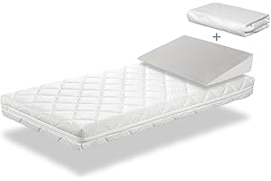 DORMISSIMO Pack Matelas Baby Star 60x120 cm H 11cm + Plan incliné 15°+ Protège Matelas 60x120 cm.Déhoussable et Lavable.Noyau en Mousse perforée