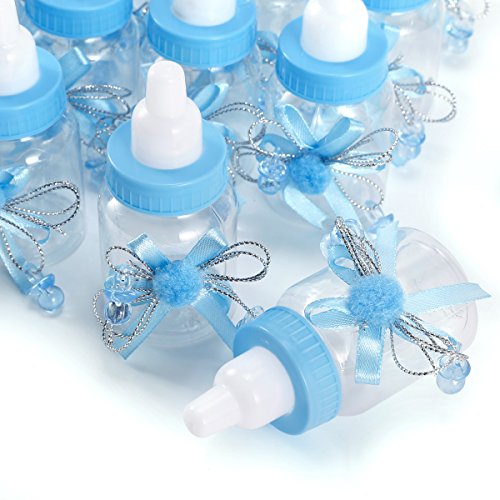 24er Blau Pompom Pompon Kugel Schnuller Milchflasche Babyflasche Baby Taufe Geburt Babyshower Party Tischdeko Gastgeschenke - 4