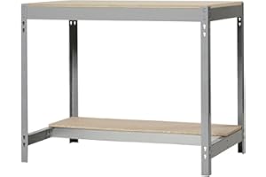 SimonRack Banco de Trabajo Taller, Capacidad Carga 400 kg, 842x910x760 mm, Mesa de Trabajo, Gris/Madera - BT0