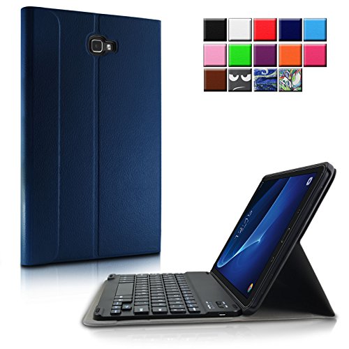 Infiland Samsung Galaxy Tab A 10.1 Slim Bluetooth Tastatur Hülle- Ultradünn leicht SmartShell Ständer Schutzhülle mit magnetisch abnehmbar drahtloser Bluetooth Tastatur für Samsung Galaxy Tab A 10.1 Zoll Wi-Fi/ LTE (2016) SM-T580N/SM-T585N Tablet-PC(QWERTZ Tastatur,Dunkleblau)