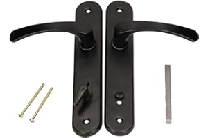 KOTARBAU® Juego de manillas para puerta de baño, Manilla con pestillo, Placa larga, 90 mm, Manillas de aluminio - negro, 2 Manetas con cierre, Manijas diseño clásico, Kit de montaje, Picaportes