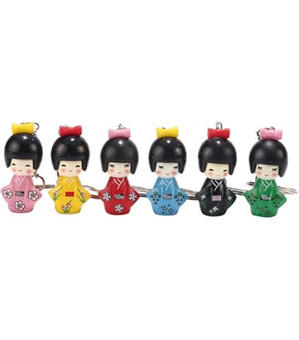 Porte-clés Mignon Geisha En Bois Rouge - Pendentif Téléphone Et Accessoire Mode Asiatique