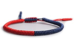 EXINOX - Bracciale tradizionale tibetano buddista da uomo/donna, regolabile, blu e rosso