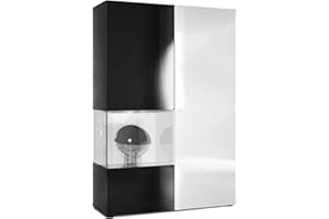 Vladon Vitrina Cómoda Morena, Cuerpo en Negro Mate/Puerta Derecha e inserción en Blanco de Alto Brillo