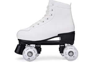 DEMEUBLE Patins A roulettes Blancs, Roller Enfant, Adolescent et Adulte, Roller Femme et Homme à 4 Roues Lumineuses LED, Roller parallèles Chaussure Quad,Tailles du 36 au 42