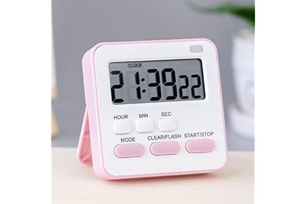 Pink Digital Kitchen Timer & Stopwatch, Countdown Large Digits, Loud Alarm, Magnetic Stand Round, for Cooking Baking Teacher Kids Study Shower Bathroom Oven