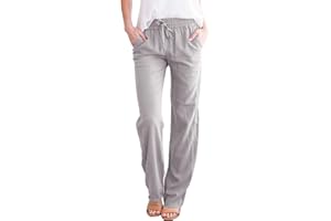ERRCOM Femme Lin Pantalon Été Coton Lin Pantalon Léger Casual Elegant Pantalon Élastique Pantalon Décontractée Couleur Unie Mode Pants avec Poches