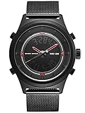 Alienwork Herren Damen Armbanduhr Analog-Digital schwarz mit Milanaise-Mesharmband Edelstahl Kalender Multi-Funktion