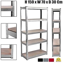 Étagère sans boulon 150 x 70 x 30 cm extra large 5 niveaux étagères de rangement en métal robuste pour abri de jardin, bureau, buanderie, entrepôt, étagères - Galvanisé, noir