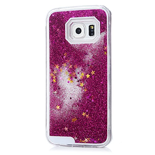 Badalink Samsung Galaxy S6 Edge Slimcase Hülle PC Treibsand Flüssige Liquid Bling Hülle Case Glitzer Glitter Shiny Glanz Sparkle Sterne Star Weich Flexibel Einteilige Handyhülle Soft Leicht Stoßstangen Case Rosarot - 4