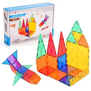 HAPPY HUES Magnetic Tiles- 48 pcs-Building Blocks for Kids, 3D Clear Educational Toys, STEM Magnetic Blocks Toys for Kids Ages 3 4 5 6 7 8 10+Year Old Boys Girls Creative Gift- Multicolor