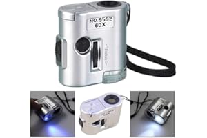 PAGAMADU Microscope monoculaire portable de poche, grossissement 60x avec éclairage LED, lumière UV intégrée pour détection de faux billets, philatélie et bijoux