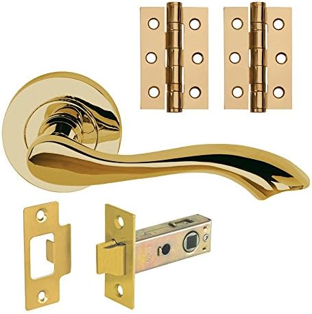 Designer VENUS Internal Door Handle Pack Lever on Rose in Polished Electro Brass Passage