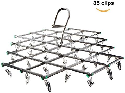 Stainless Steel Drying Rack with 35 Clips,Multipurpose Drying Rack Anti-Wind Hanger,Windproof Foldable Swivel Hook for Socks, Underwear, Towel, Gloves or Small Size Clothes