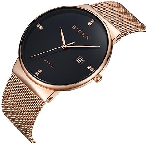 Mens Watches Unisex Casual Analog Quartz Dress Wristwatch with Rose Gold Stainless Steel Mesh Bracelet