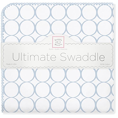 SwaddleDesigns Ultimate Swaddle Blanket, Premium Cotton Flannel, Pastel Blue Mod Circles