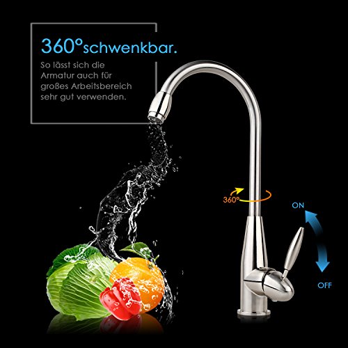 Homfa 360° schwenkbar Küchen Armatur Waschtischarmatur Küchenarmatur Spultischarmatur Wasserkran Wasserhahn Einhandmischer für Waschtisch Spültsich in Küchen Badzimmer WC Nickel Gebürstet - 3