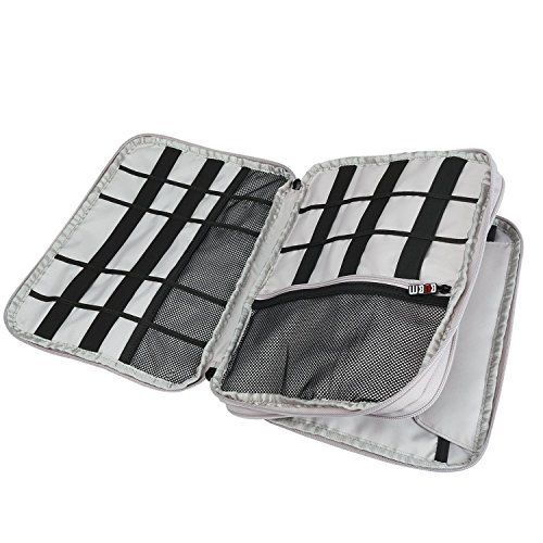 Preisvergleich Produktbild Große Reise Gear Organizer Case Elektronikzubehör Tasche Doppelschicht mit Reißverschluss Mesh-Taschen und elastische Schlaufen für Ipad Mini - Rosenrot&Hellgrau (Groß)